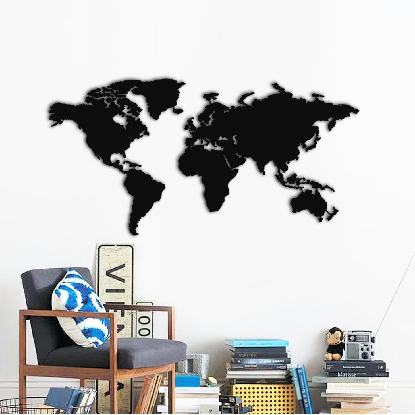 World Map Metal Wall Art- 39.74" x 18.89"