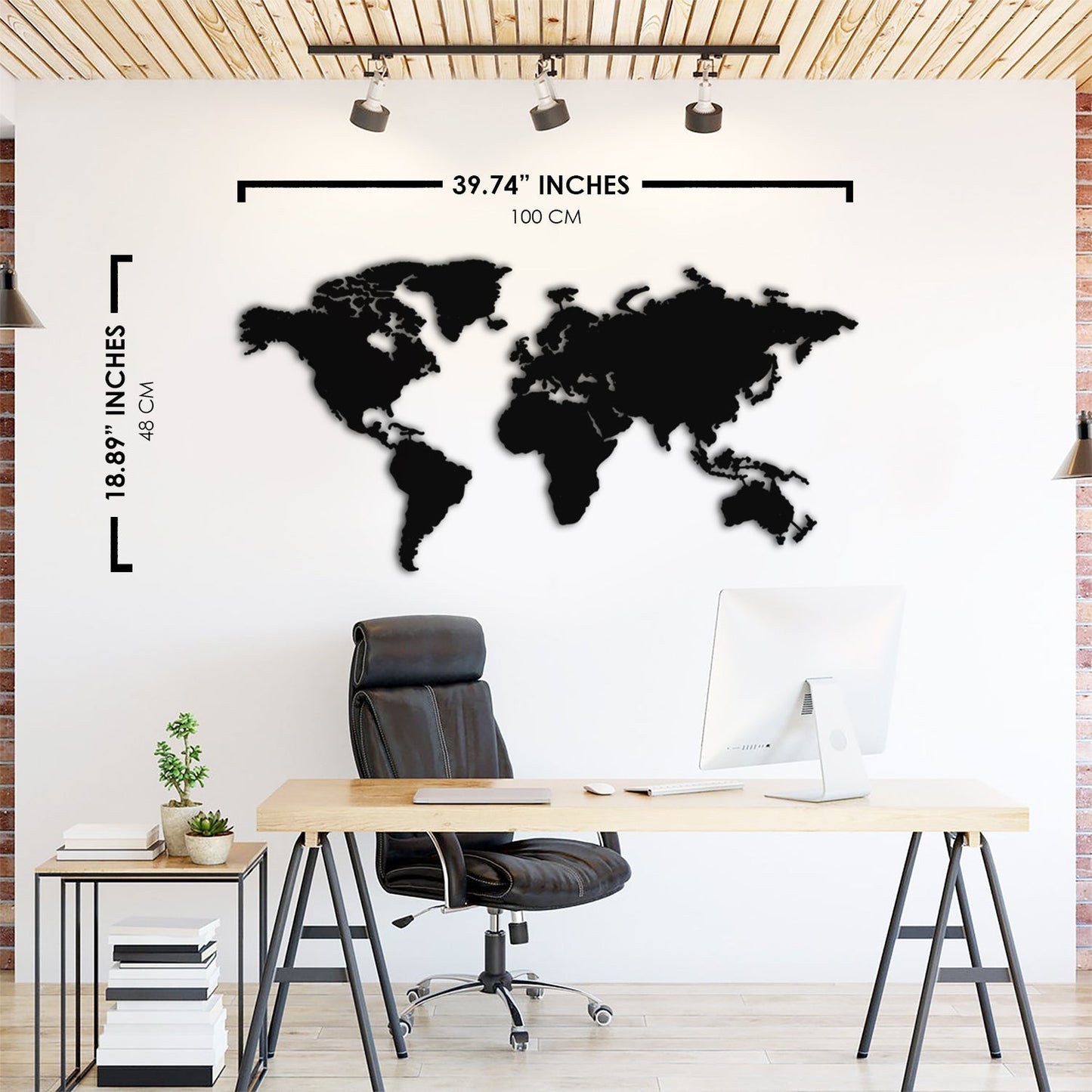 World Map Metal Wall Art- 39.74" x 18.89"