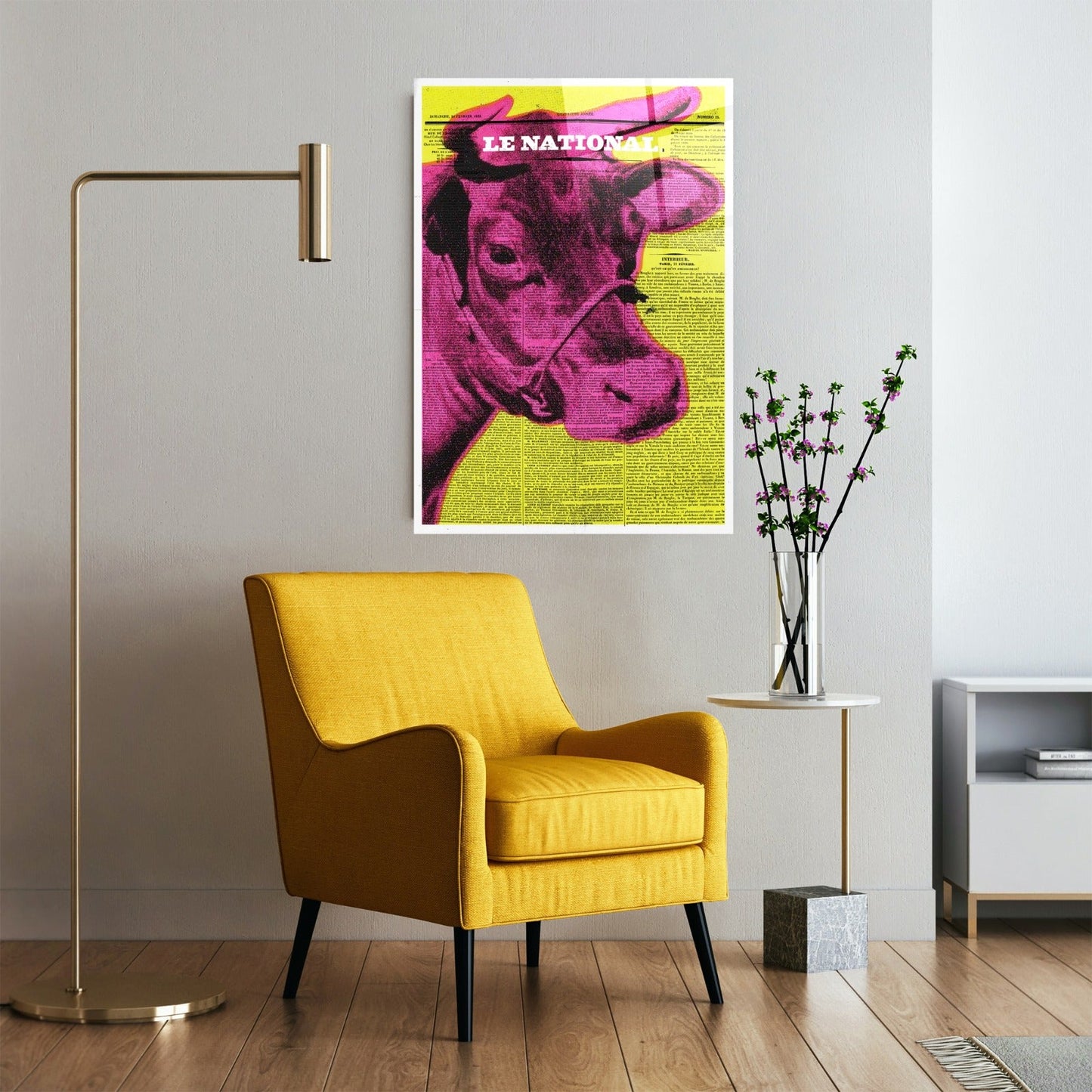 Cow Newspaper Glass Wall Art