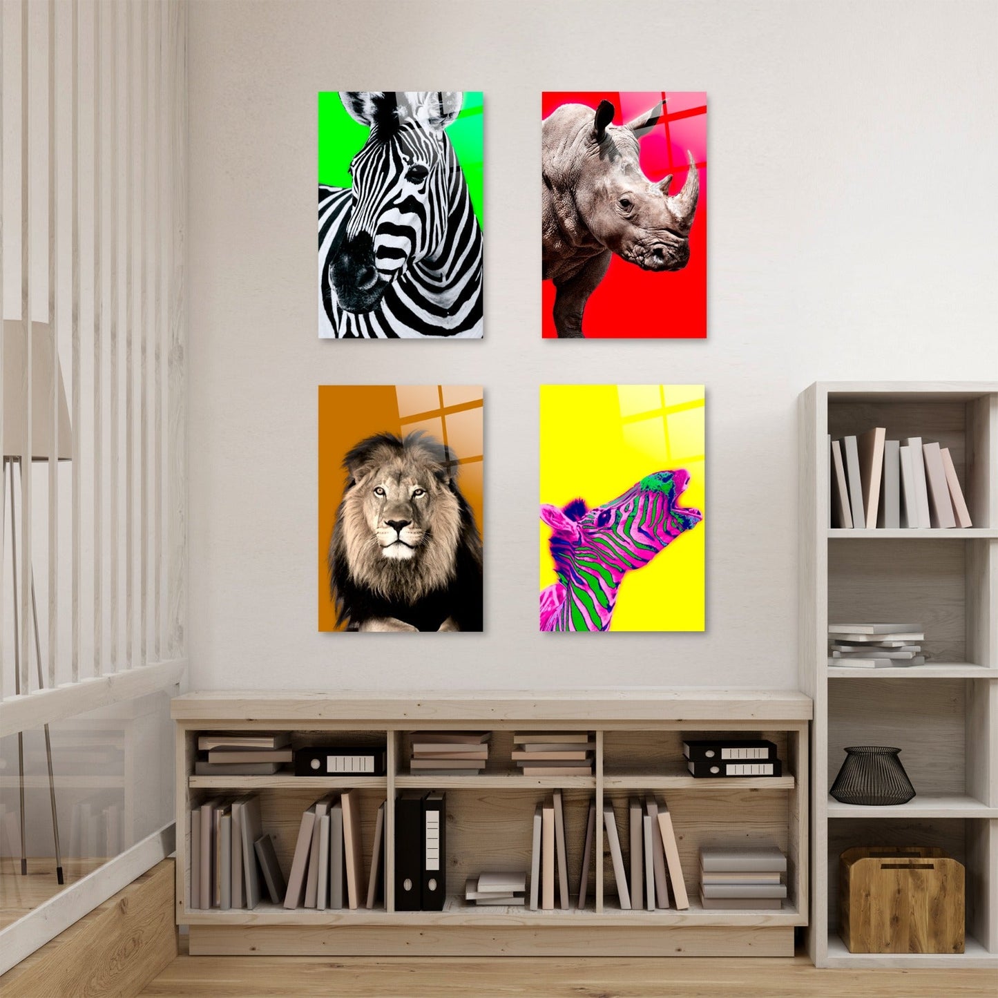 Animal Set of 4 Glass Wall Art