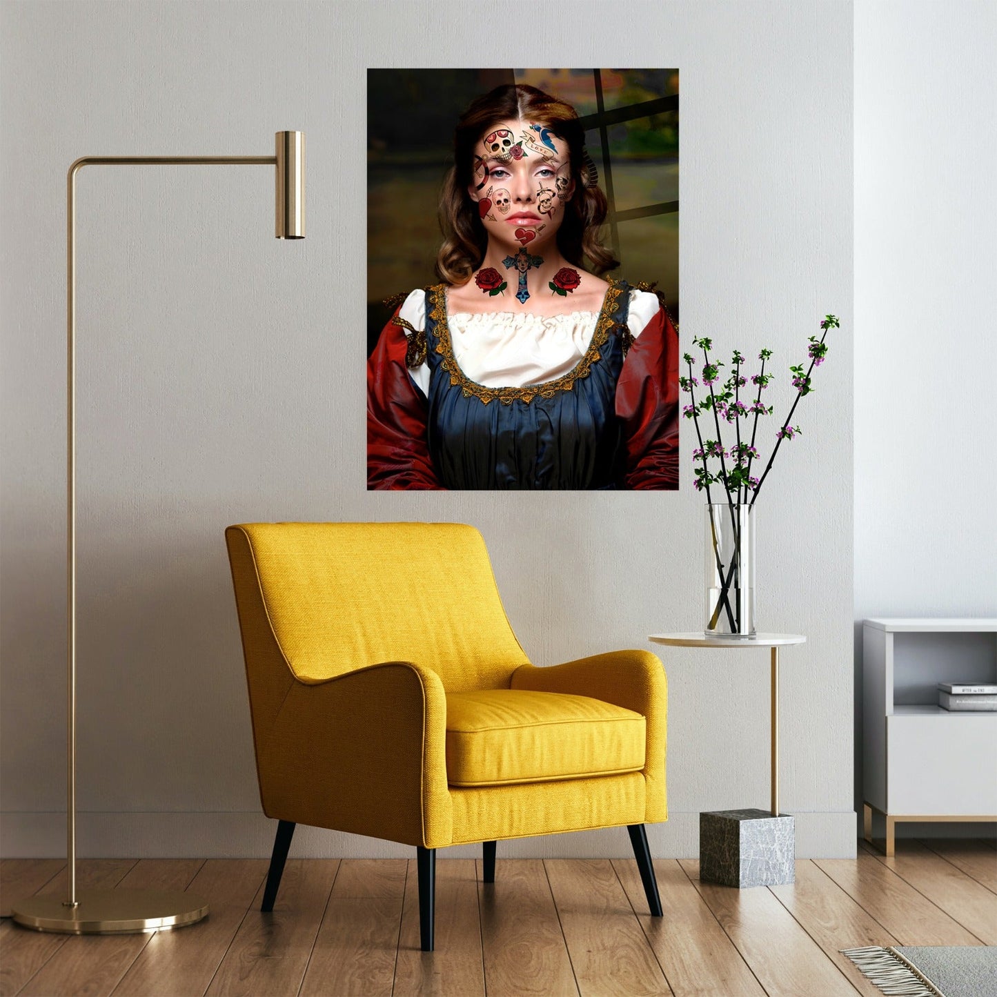 Victorian Tattoo Girl Glass Wall Art