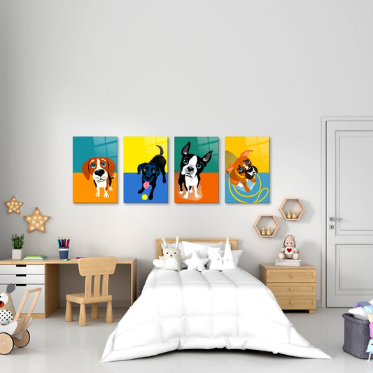 Dog Set of 4 Glass Wall Art