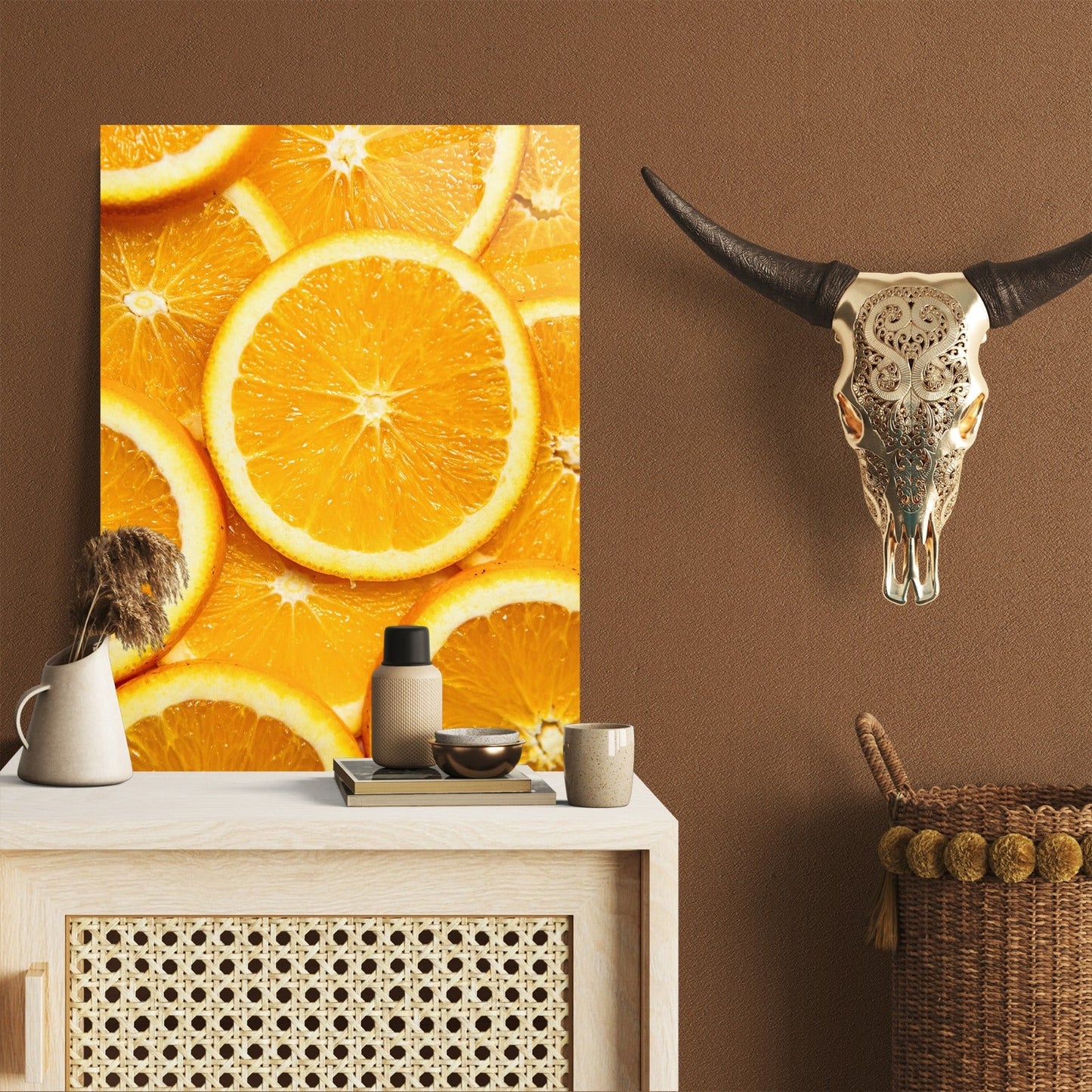 Close Orange Slice Glass Wall Art